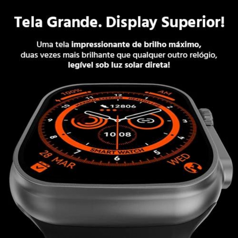 Relógio Inteligente Smartwatch 49mm com 02 Pulseiras T20 PRO MAX - Kapbom